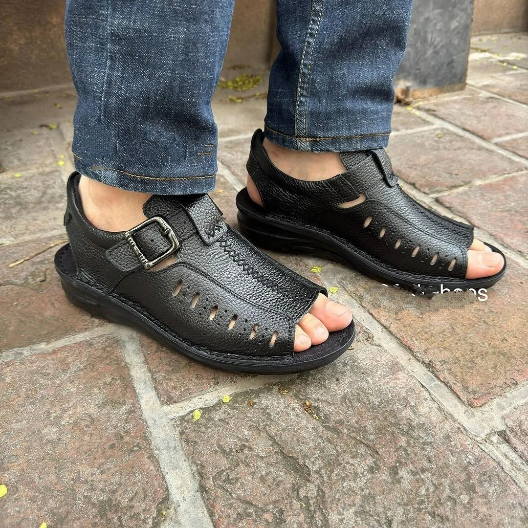 صندل مردانه چرم مدل یاقوت مشکی(498)