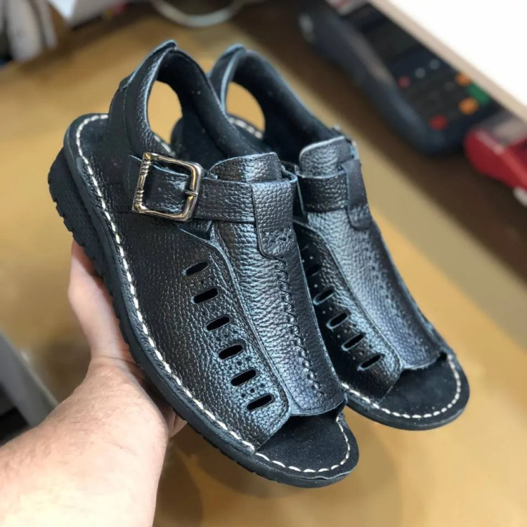 صندل مردانه چرم مدل یاقوت مشکی(498)