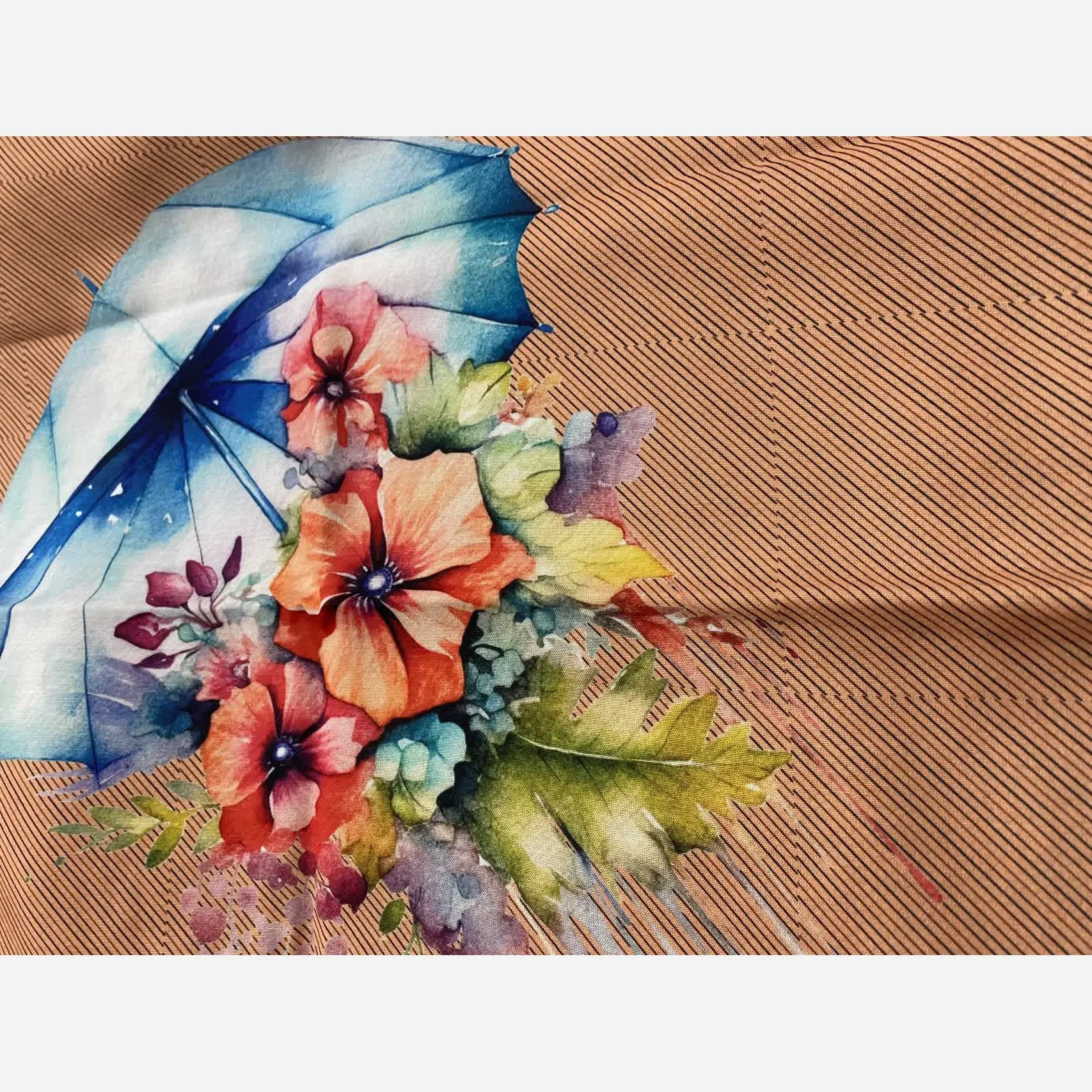 روسری نخی قواره بزرگ طرح چتر و گل نارنجی زنانه | شیک و خاص