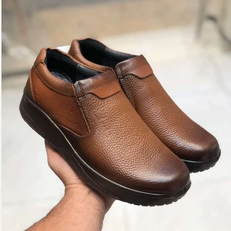 کفش مردانه تمام چرم عسلی طبی راحتی کد 152