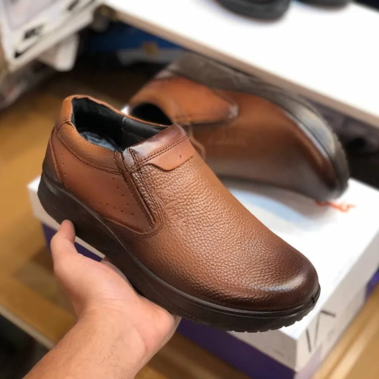 کفش مردانه تمام چرم عسلی طبی راحتی کد 152