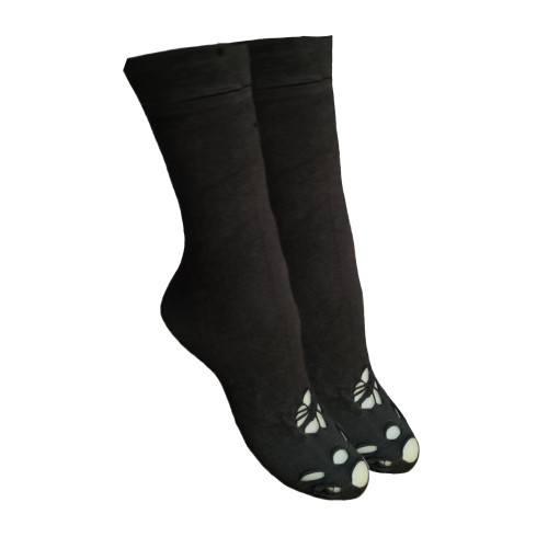 جوراب سه ربع زنانه طرح دار گل و پروانه مشکی