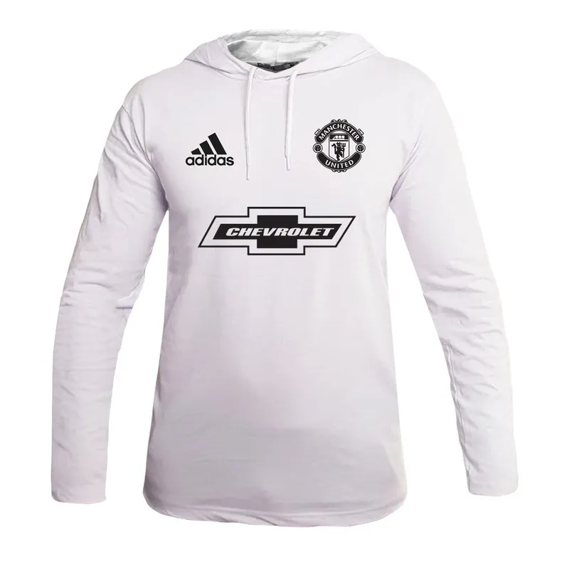 تیشرت آستین بلند مردانه کلاه دار طرح منچستر یونایتد در سه رنگ مشکی، سفید و زرد