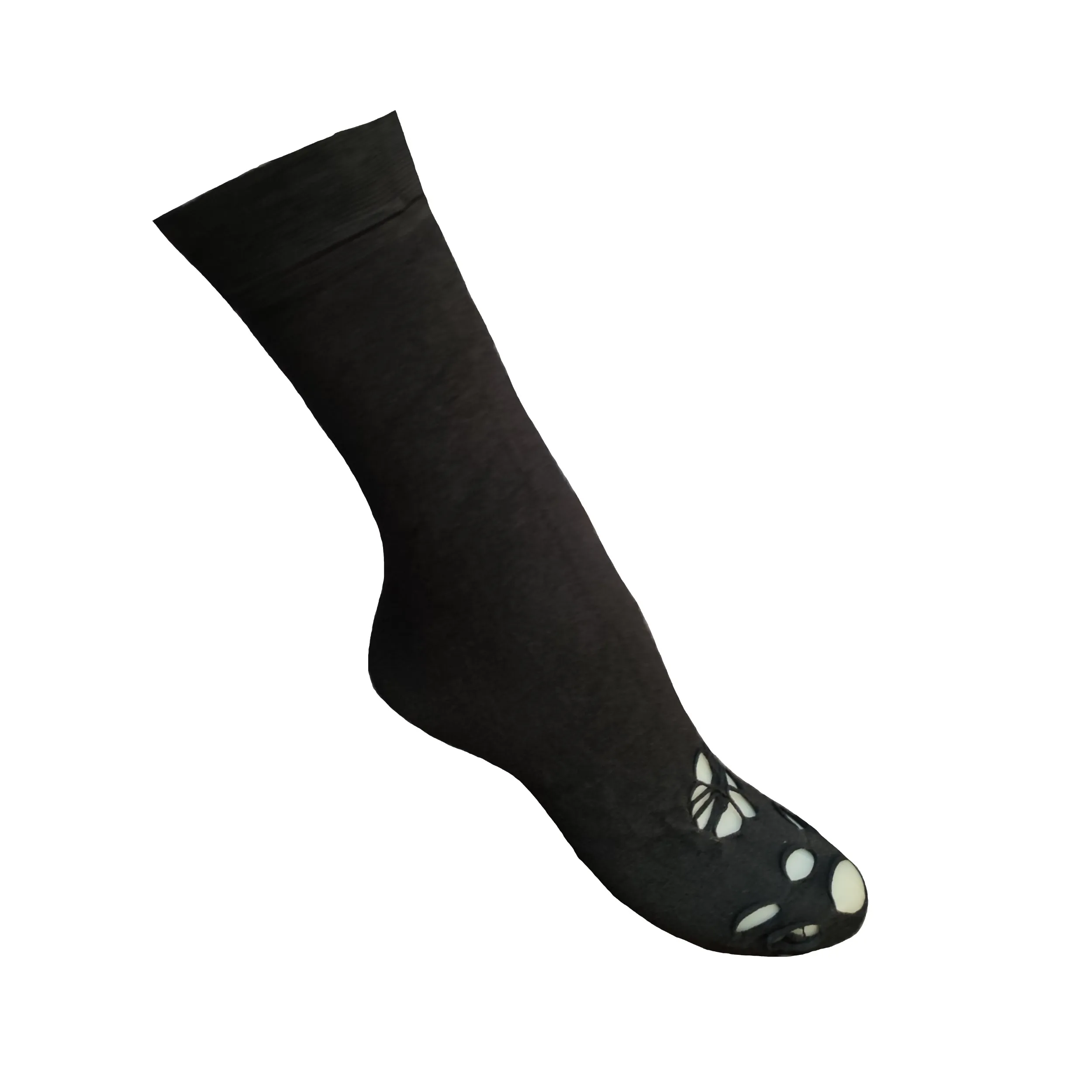 جوراب سه ربع زنانه طرح دار گل و پروانه مشکی