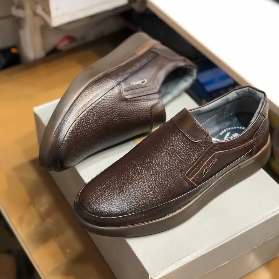 کفش چرم مردانه طبی بدون بند راحتی و شیک مدل سوخته