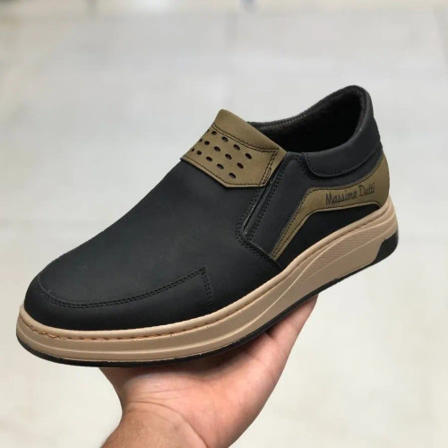 کفش راحتی مردانه چرم مشکی نسکافهای بدون بند مدل دارکوب