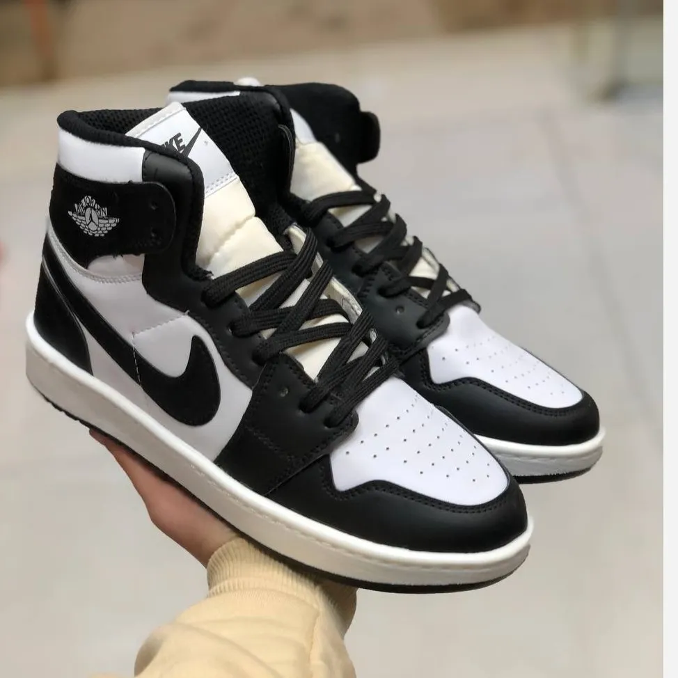 کفش نایک جردن ساقدار مشکی سفید چرم صنعتی دور دوخت مردانه زنانه