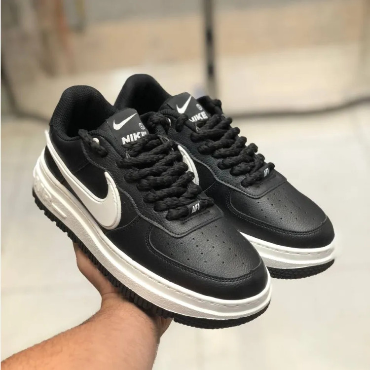 کفش اسپرت مردانه مشکی چرم صنعتی زیره رابر طبی کد 125