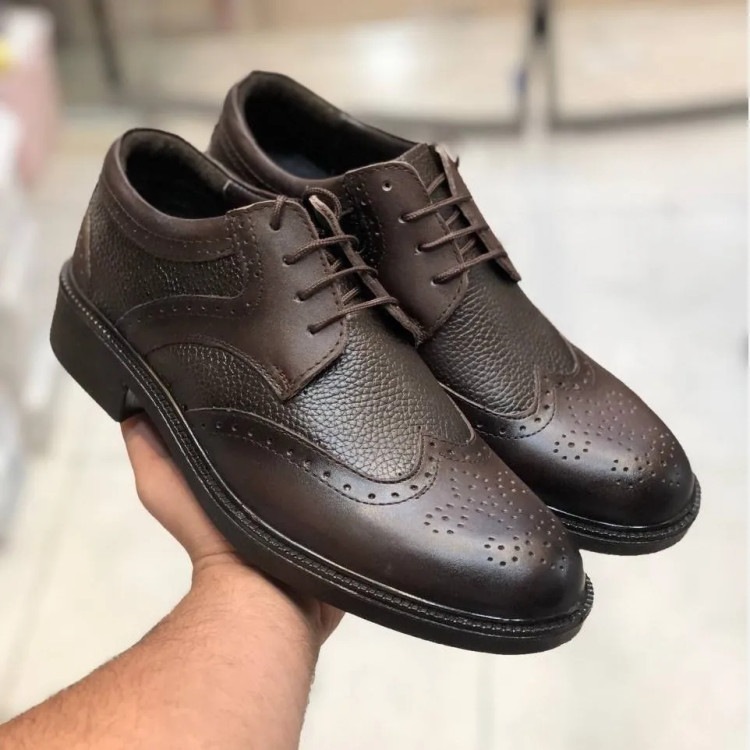 کفش چرم مردانه مجلسی عسلی طبی و راحت کد 123