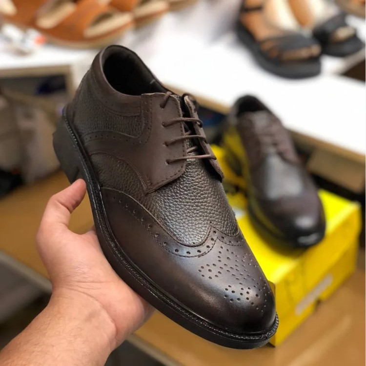 کفش چرم مردانه مجلسی عسلی طبی و راحت کد 123