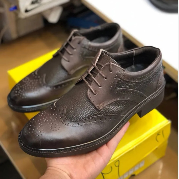 کفش چرم مردانه مجلسی عسلی طبی و راحت کد 123