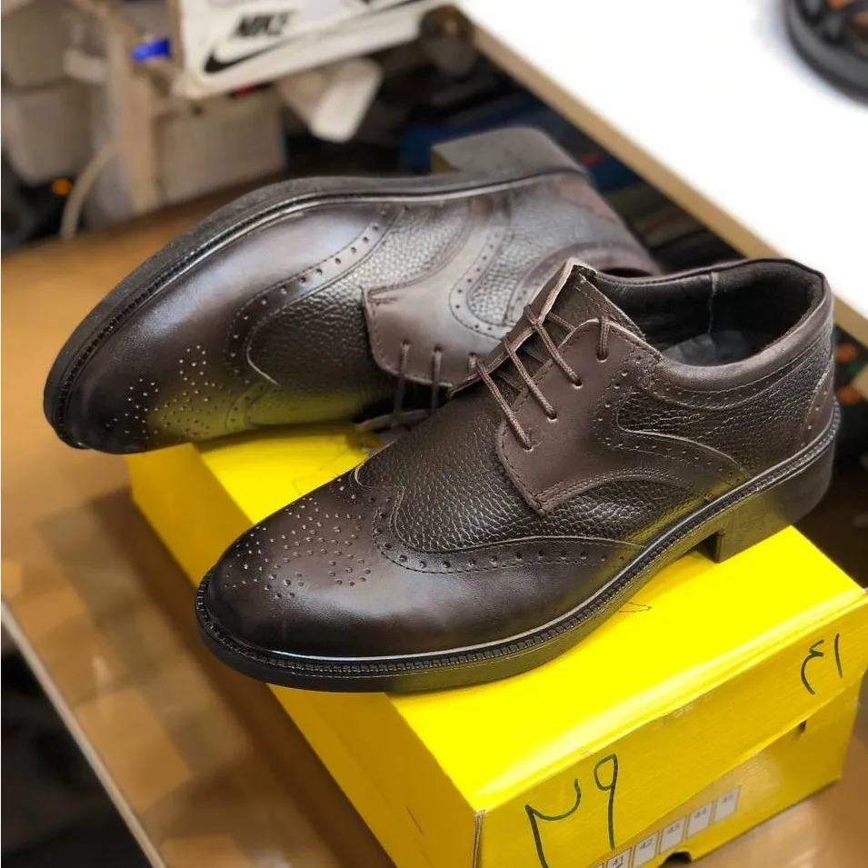 کفش چرم مردانه مجلسی عسلی طبی و راحت کد 123