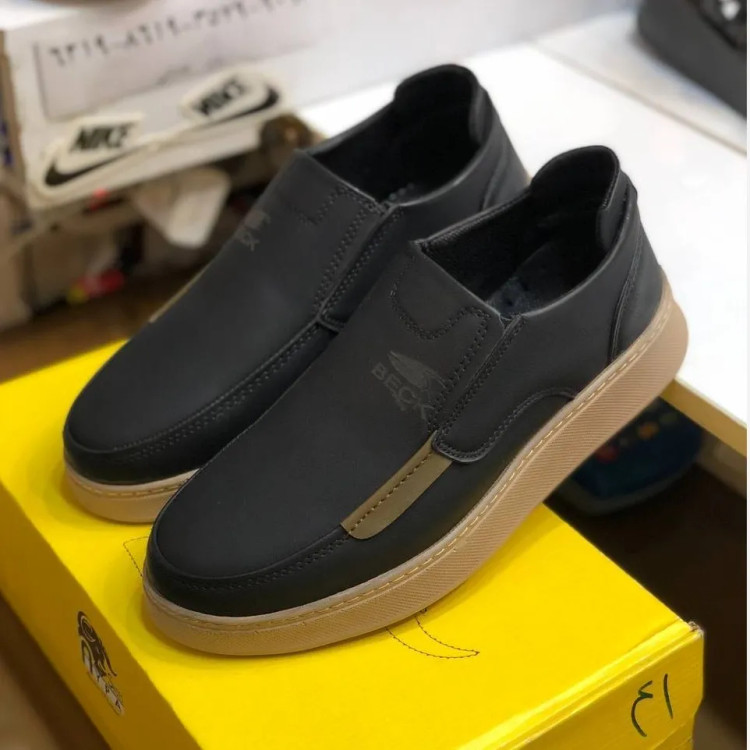 کفش روزمره مردانه چرم صنعتی سبک و راحت بدون بند BECK