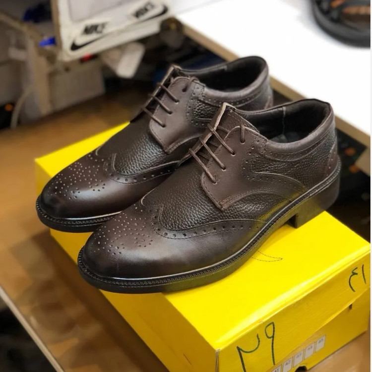 کفش چرم مردانه مجلسی عسلی طبی و راحت کد 123