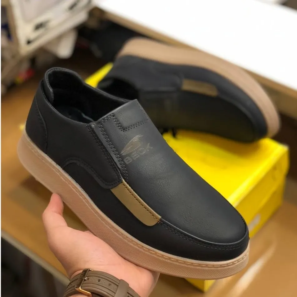 کفش روزمره مردانه چرم صنعتی سبک و راحت بدون بند BECK