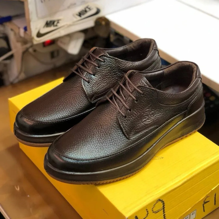 کفش مردانه چرم طبیعی شامی بندی عریض و راحت اداری روزمره