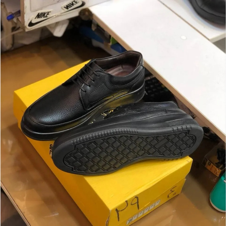 کفش مردانه چرم طبیعی شامی بندی راحت اداری و روزمره مناسب پنجه پهن