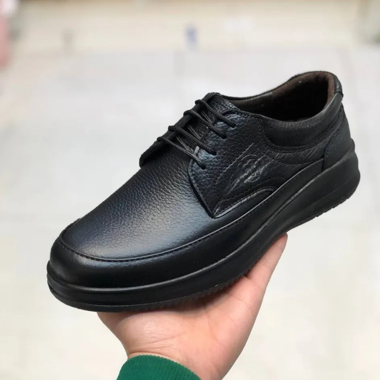 کفش مردانه چرم طبیعی شامی بندی راحت اداری و روزمره مناسب پنجه پهن