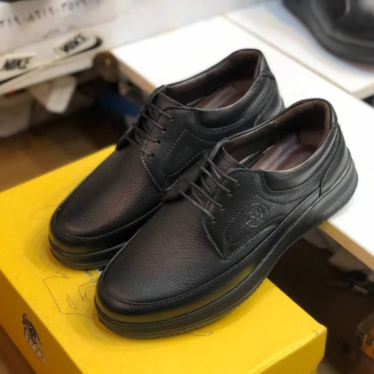 کفش مردانه چرم طبیعی شامی بندی راحت اداری و روزمره مناسب پنجه پهن