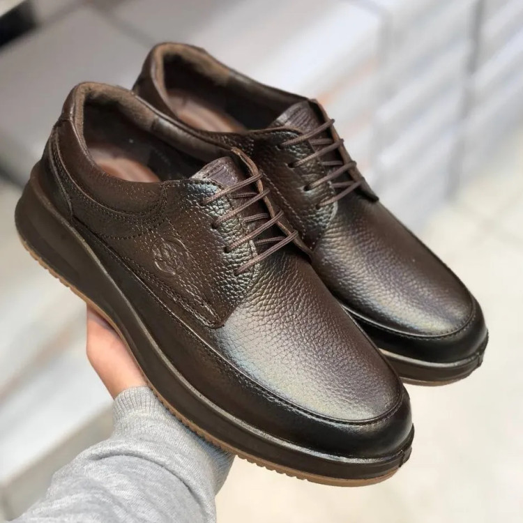 کفش مردانه چرم طبیعی شامی بندی عریض و راحت اداری روزمره