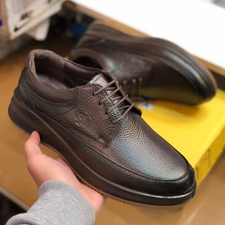 کفش مردانه چرم طبیعی شامی بندی عریض و راحت اداری روزمره