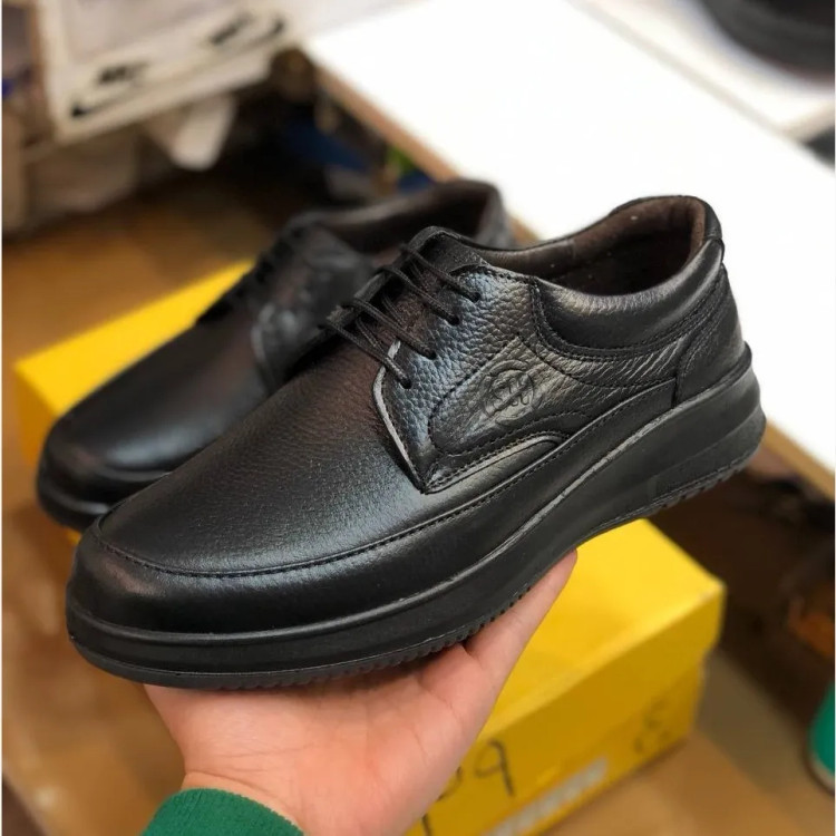 کفش مردانه چرم طبیعی شامی بندی راحت اداری و روزمره مناسب پنجه پهن