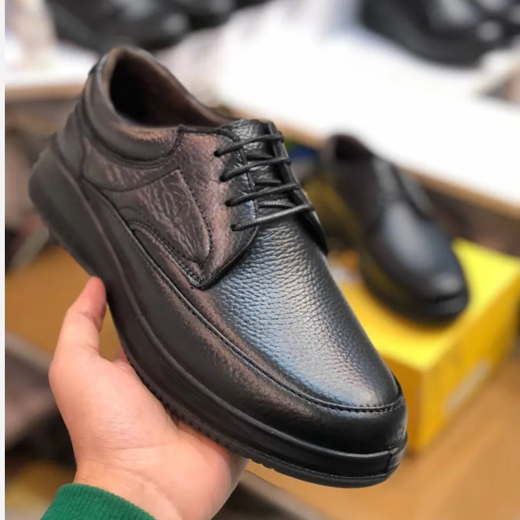 کفش مردانه چرم طبیعی شامی بندی راحت اداری و روزمره مناسب پنجه پهن