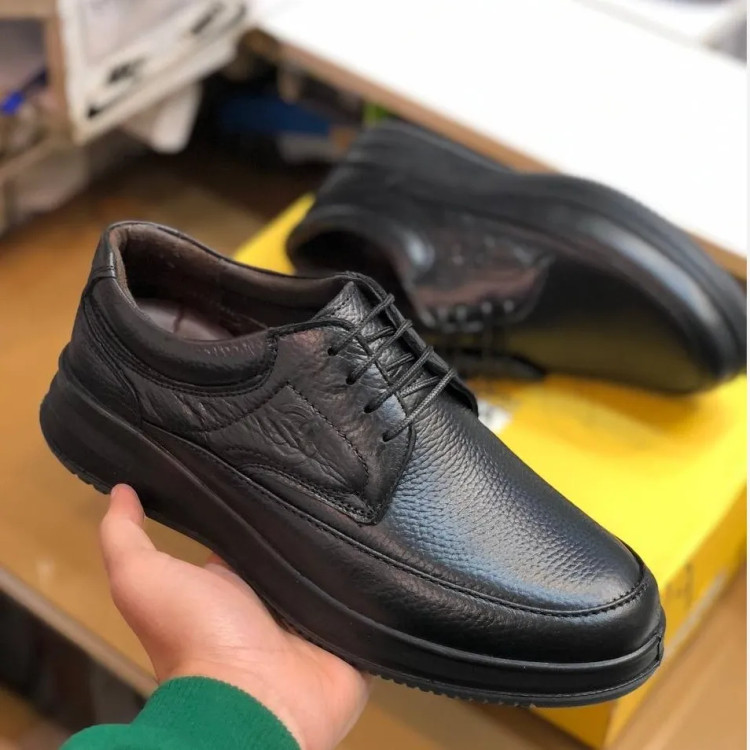 کفش مردانه چرم طبیعی شامی بندی راحت اداری و روزمره مناسب پنجه پهن