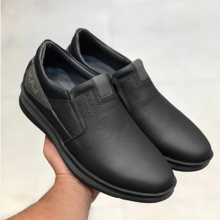 کفش چرم مردانه مشکی طبی رویه گاوی زیره پیو سبک و راحت اداری روزمره