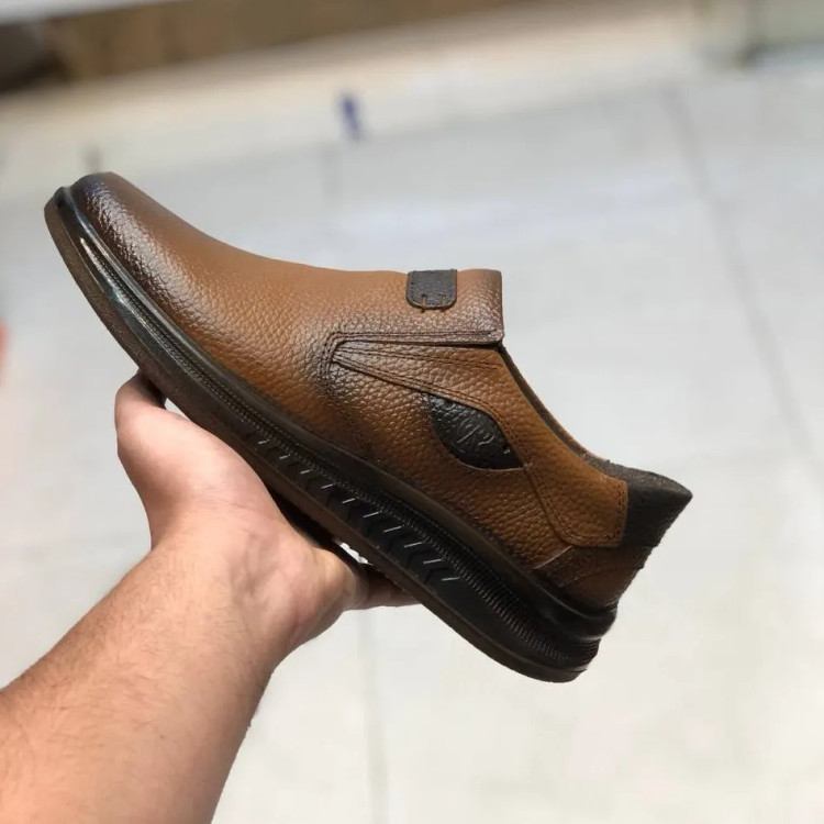 کفش چرم طبیعی مردانه عسلی طبی روزمره زیره پیو نشکن یک سال گارانتی