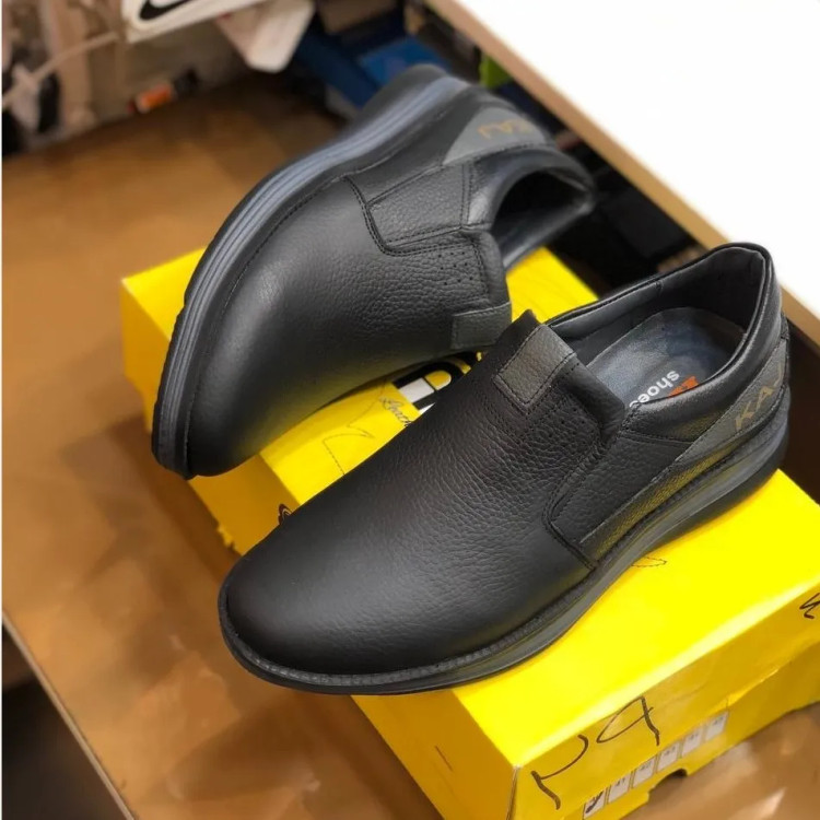 کفش چرم مردانه مشکی طبی رویه گاوی زیره پیو سبک و راحت اداری روزمره