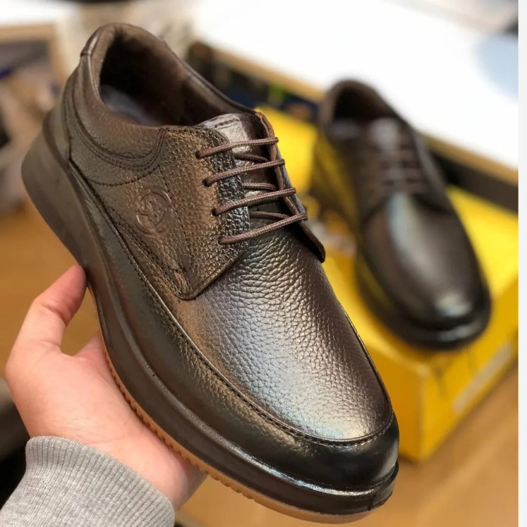 کفش مردانه چرم طبیعی شامی بندی عریض و راحت اداری روزمره