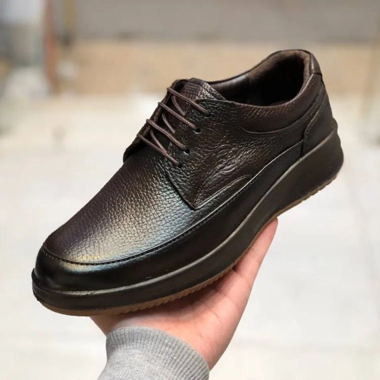 کفش مردانه چرم طبیعی شامی بندی عریض و راحت اداری روزمره