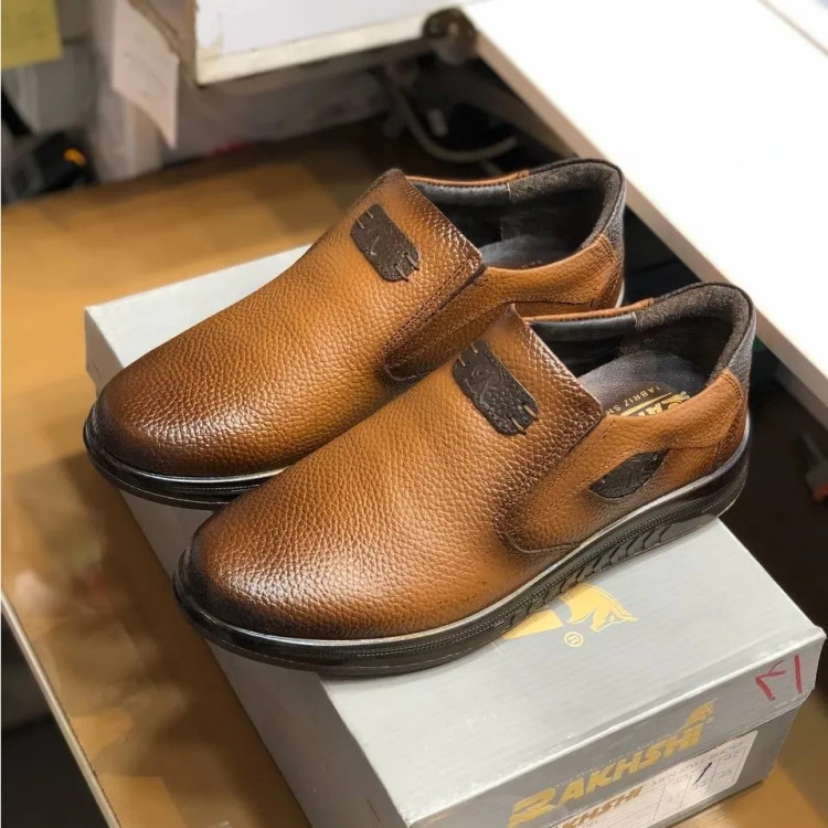کفش چرم طبیعی مردانه عسلی طبی روزمره زیره پیو نشکن یک سال گارانتی