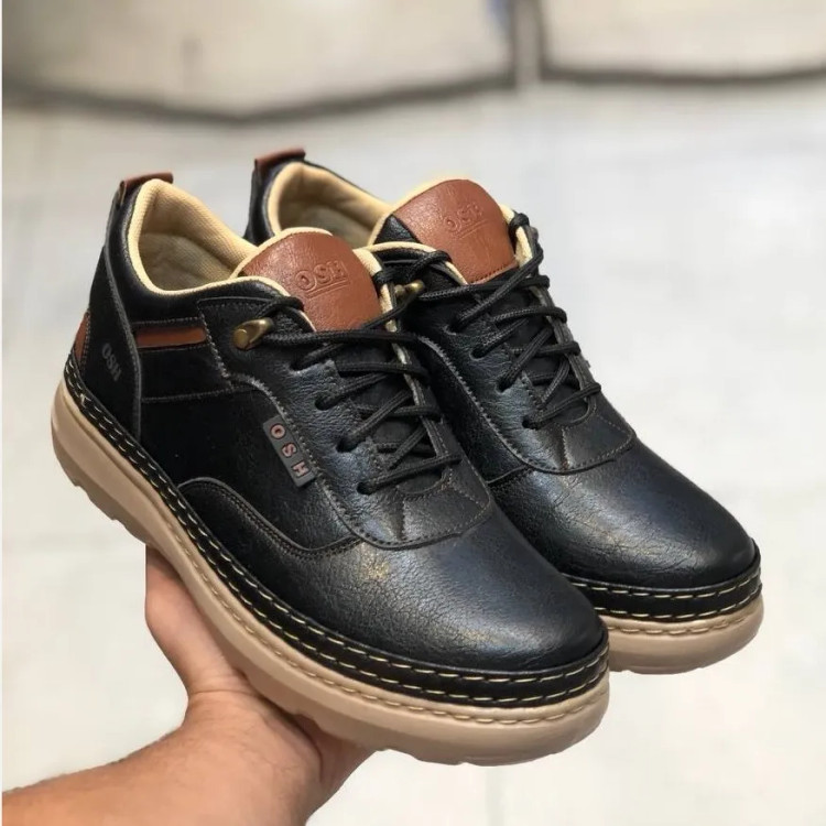 کفش مردانه چرم صنعتی مشکی شیک و راحت مدل روز | مناسب استفاده روزمره و نیمه رسمی