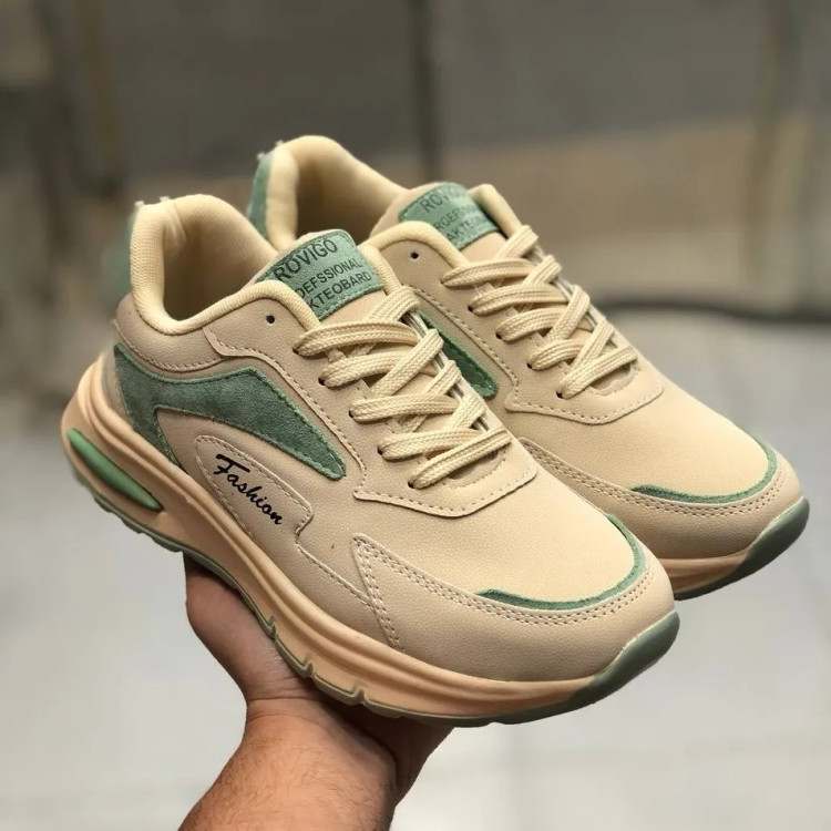 کفش اسپرت زنانه کرم سبز شیک و راحت مناسب پیاده روی و باشگاه