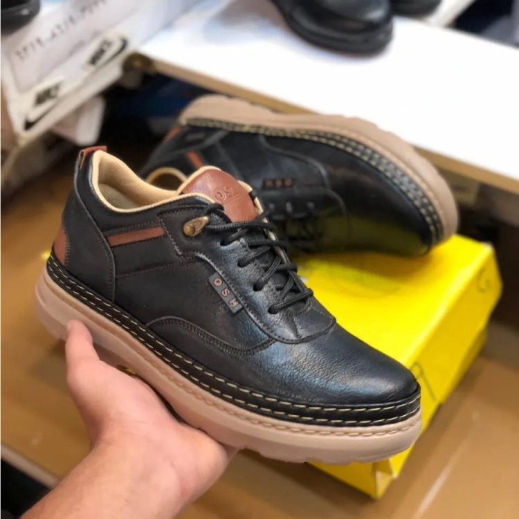 کفش مردانه چرم صنعتی مشکی شیک و راحت مدل روز | مناسب استفاده روزمره و نیمه رسمی
