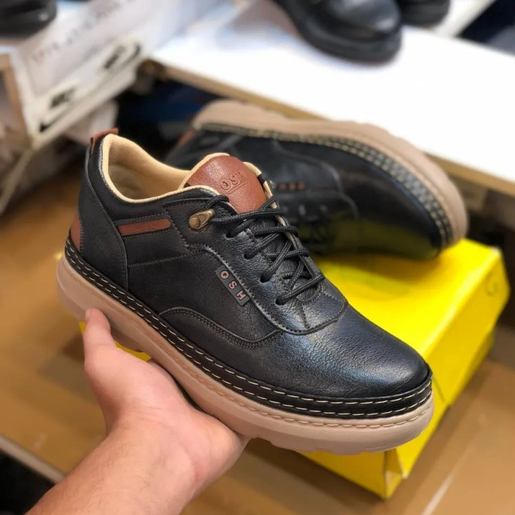 کفش مردانه چرم صنعتی مشکی شیک و راحت مدل روز | مناسب استفاده روزمره و نیمه رسمی