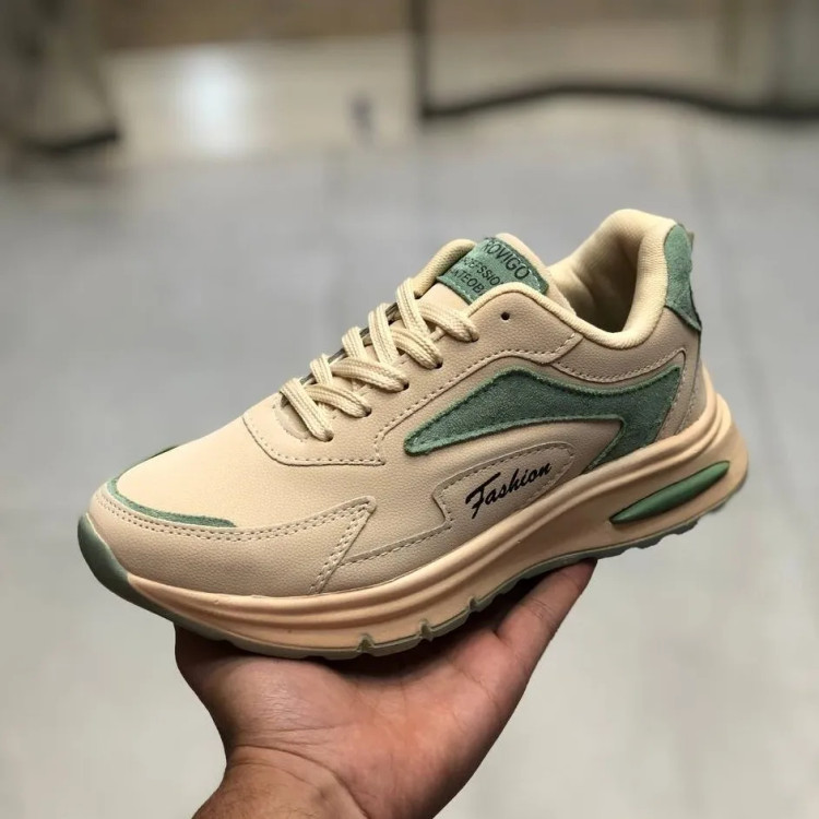 کفش اسپرت زنانه کرم سبز شیک و راحت مناسب پیاده روی و باشگاه