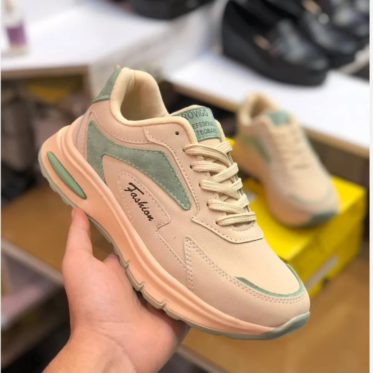 کفش اسپرت زنانه کرم سبز شیک و راحت مناسب پیاده روی و باشگاه