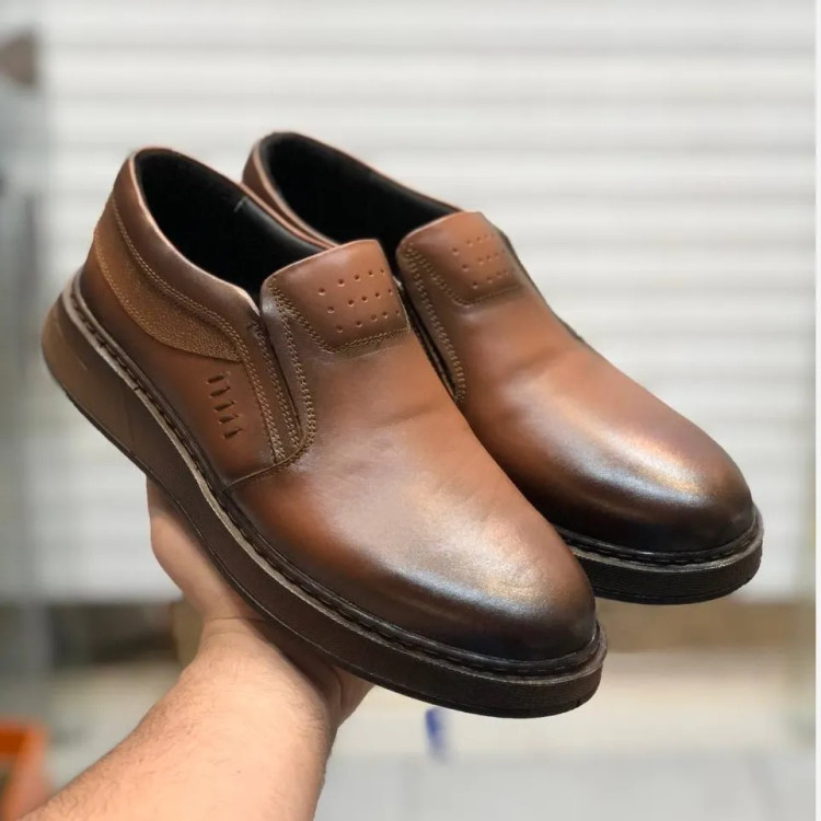 کفش چرم طبیعی مردانه مدل لوفر عسلی روزمره طبی زیره پیو نشکن
