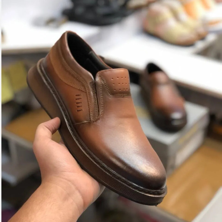 کفش چرم طبیعی مردانه مدل لوفر عسلی روزمره طبی زیره پیو نشکن