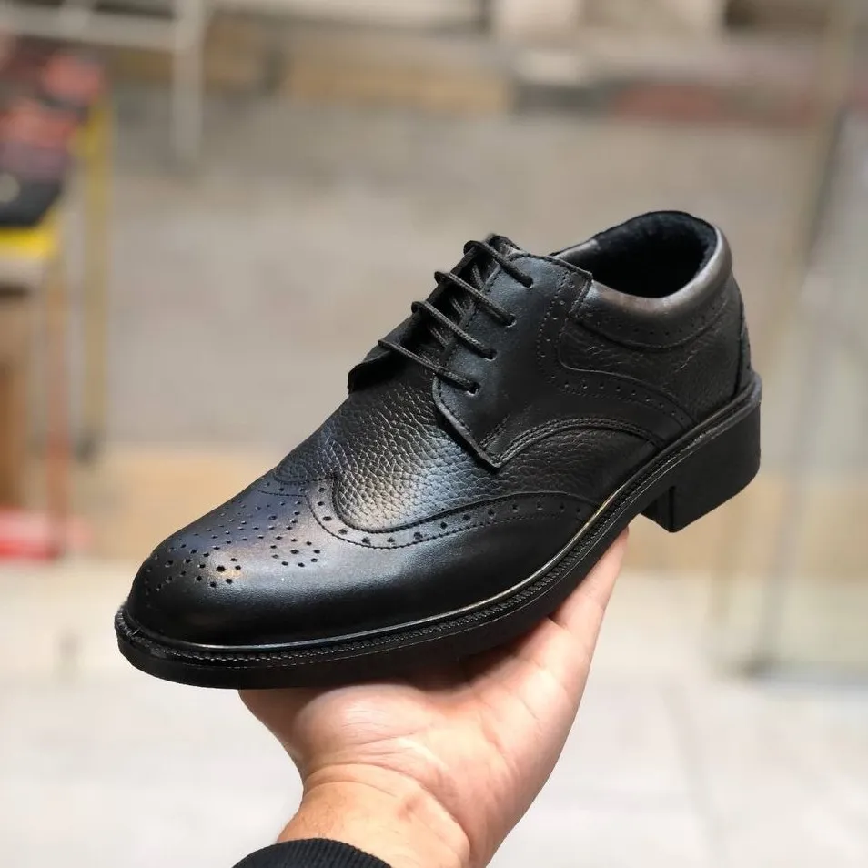 کفش مجلسی مردانه چرم طبیعی مشکی آستر بزی زیره پیو طبی