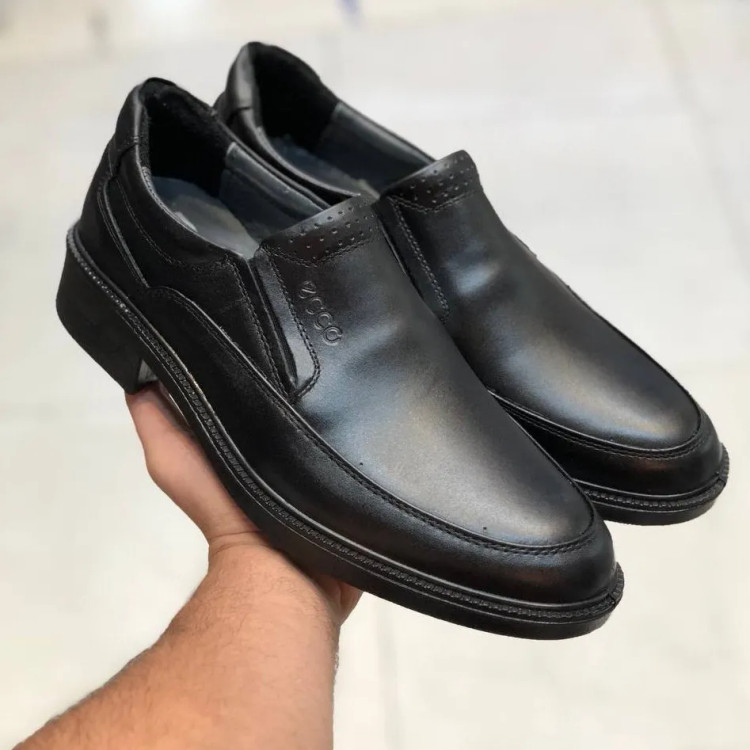 کفش چرم طبیعی مردانه کلاسیک مدل بی بند راحت طبی بادوام مشکی
