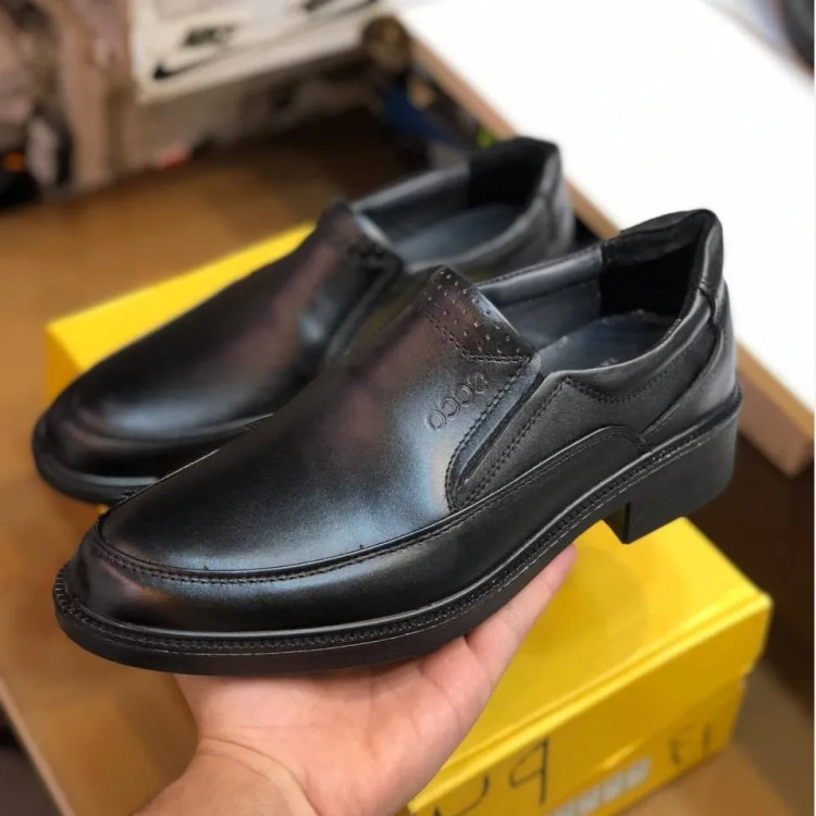 کفش چرم طبیعی مردانه کلاسیک مدل بی بند راحت طبی بادوام مشکی