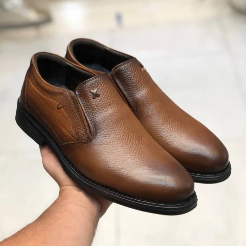 کفش مردانه چرم عسلی کلاسیک اداری و رسمی طبی راحت