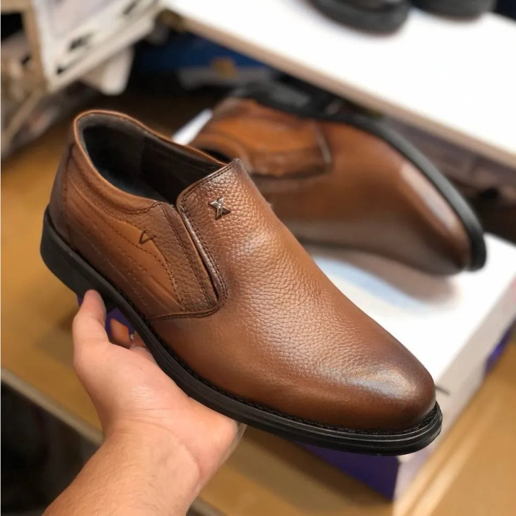 کفش مردانه چرم عسلی کلاسیک اداری و رسمی طبی راحت