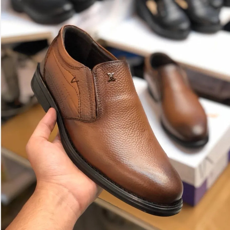 کفش مردانه چرم عسلی کلاسیک اداری و رسمی طبی راحت