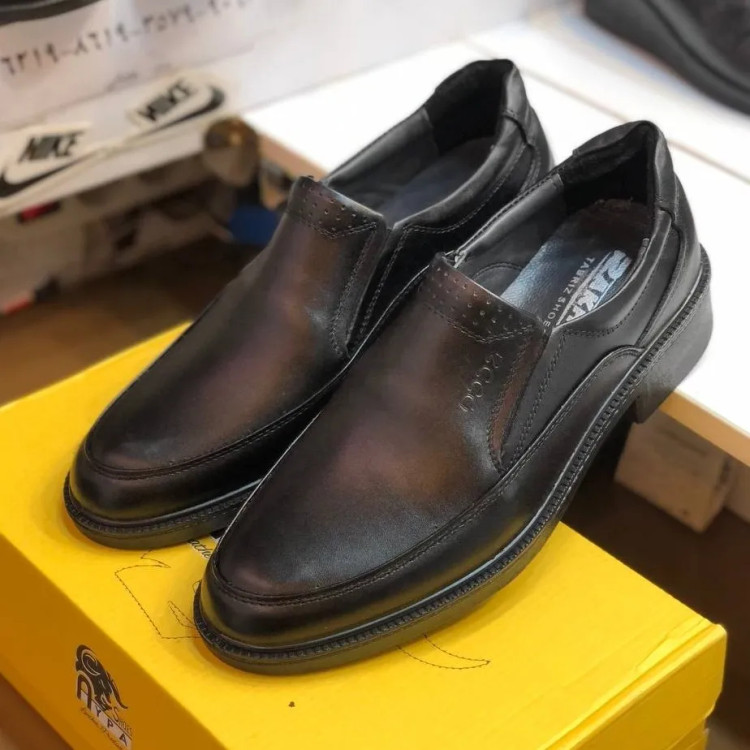 کفش چرم طبیعی مردانه کلاسیک مدل بی بند راحت طبی بادوام مشکی