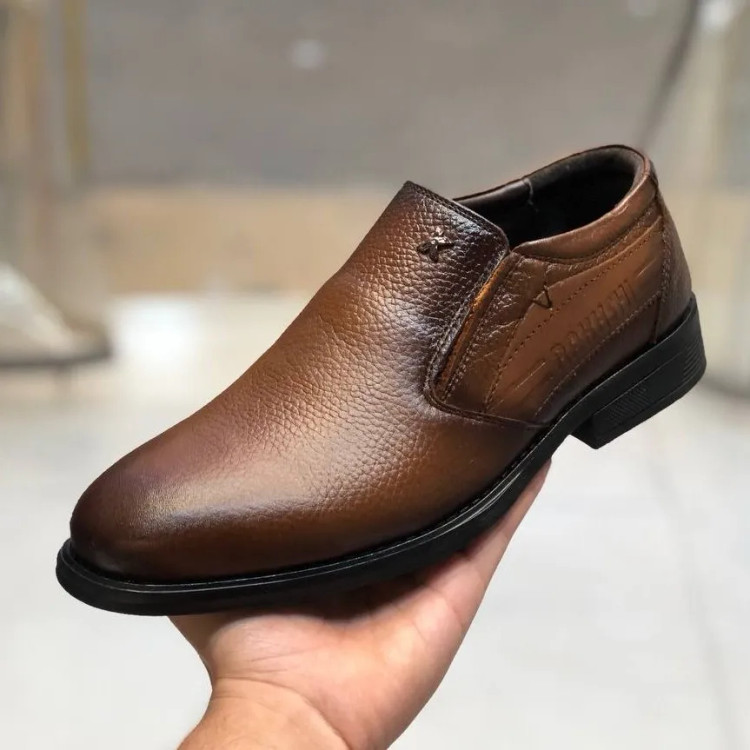 کفش مردانه چرم عسلی کلاسیک اداری و رسمی طبی راحت